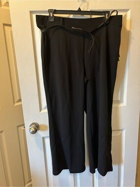 Love Scarlet 1X Wide-Leg Pull On Women's Black Pants w/Slim Waist Belt NWT